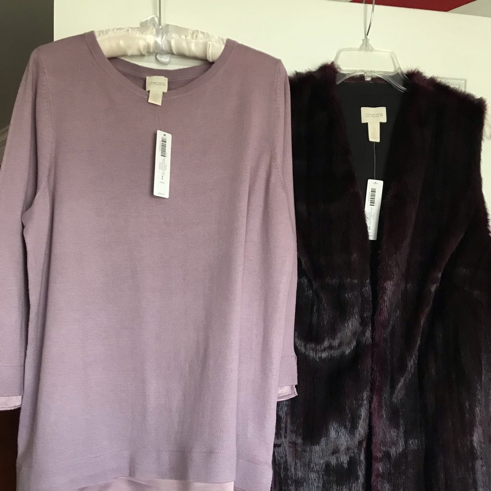Faux Fur Vest & Matching Sweater with Silk Trim